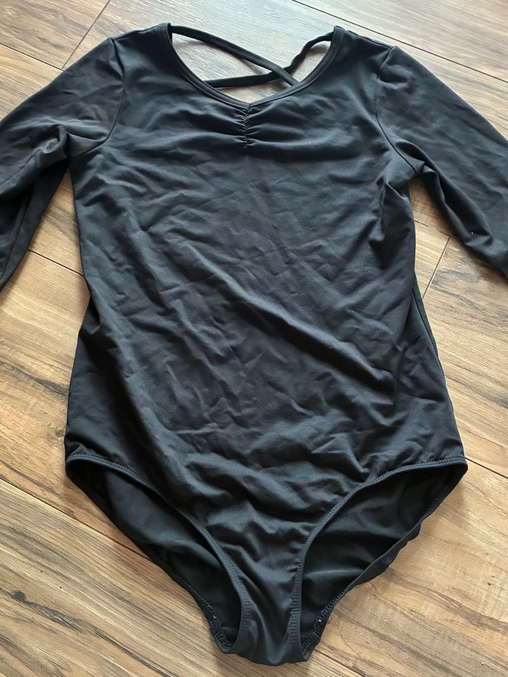 Danskin Now Black Long-Sleeve Cross-Back Kids One-Piece